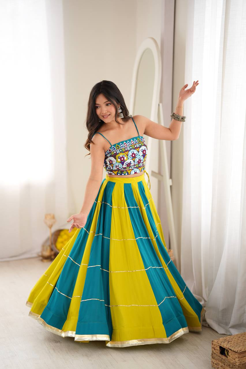 Premium Heavy Rayon Lehenga Choli with Gota Patti, Lace & Mirror Work