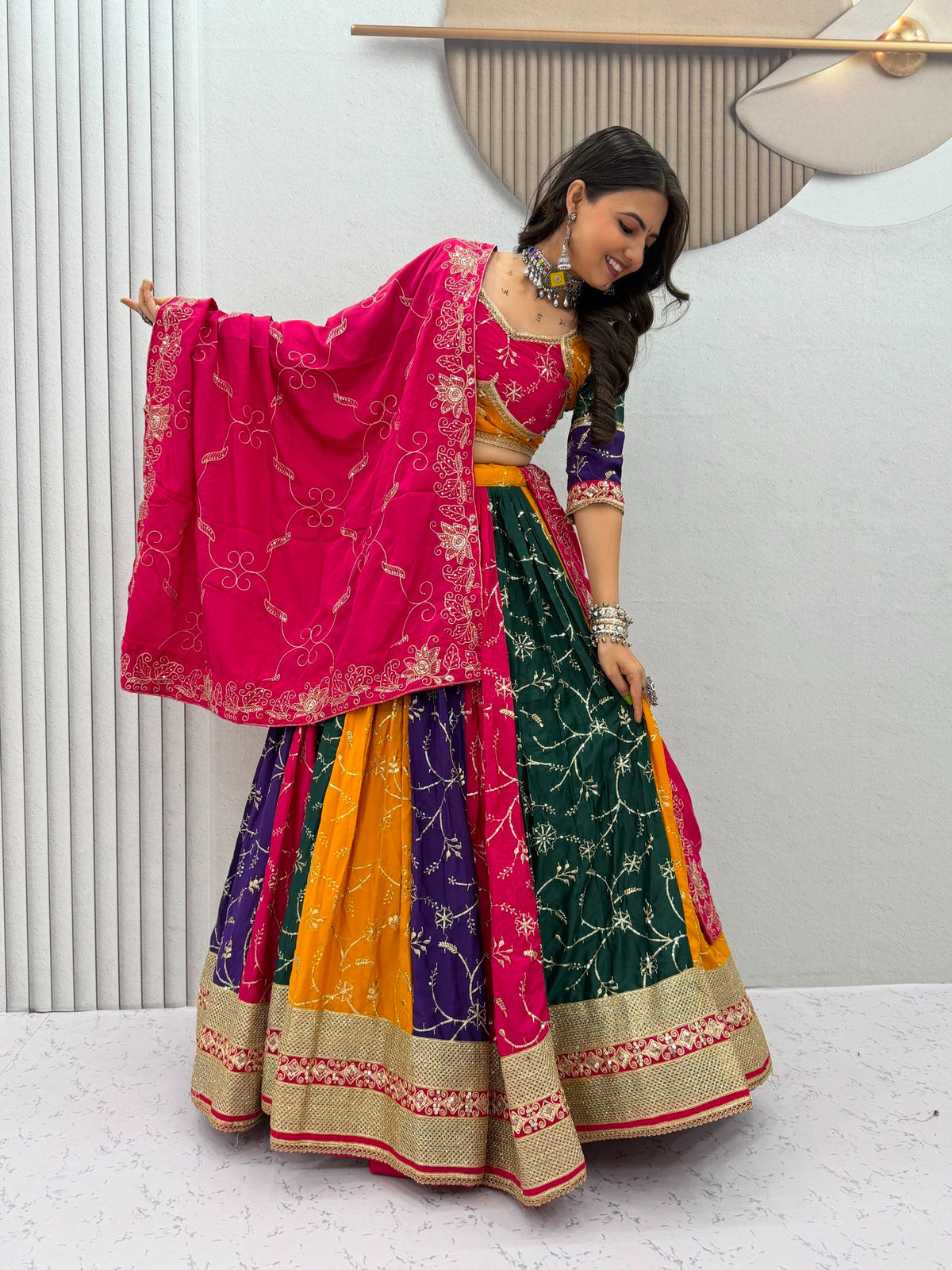 Premium Milky Silk Vintage Navratri Chaniya Choli with Embroidery & Sequin Work