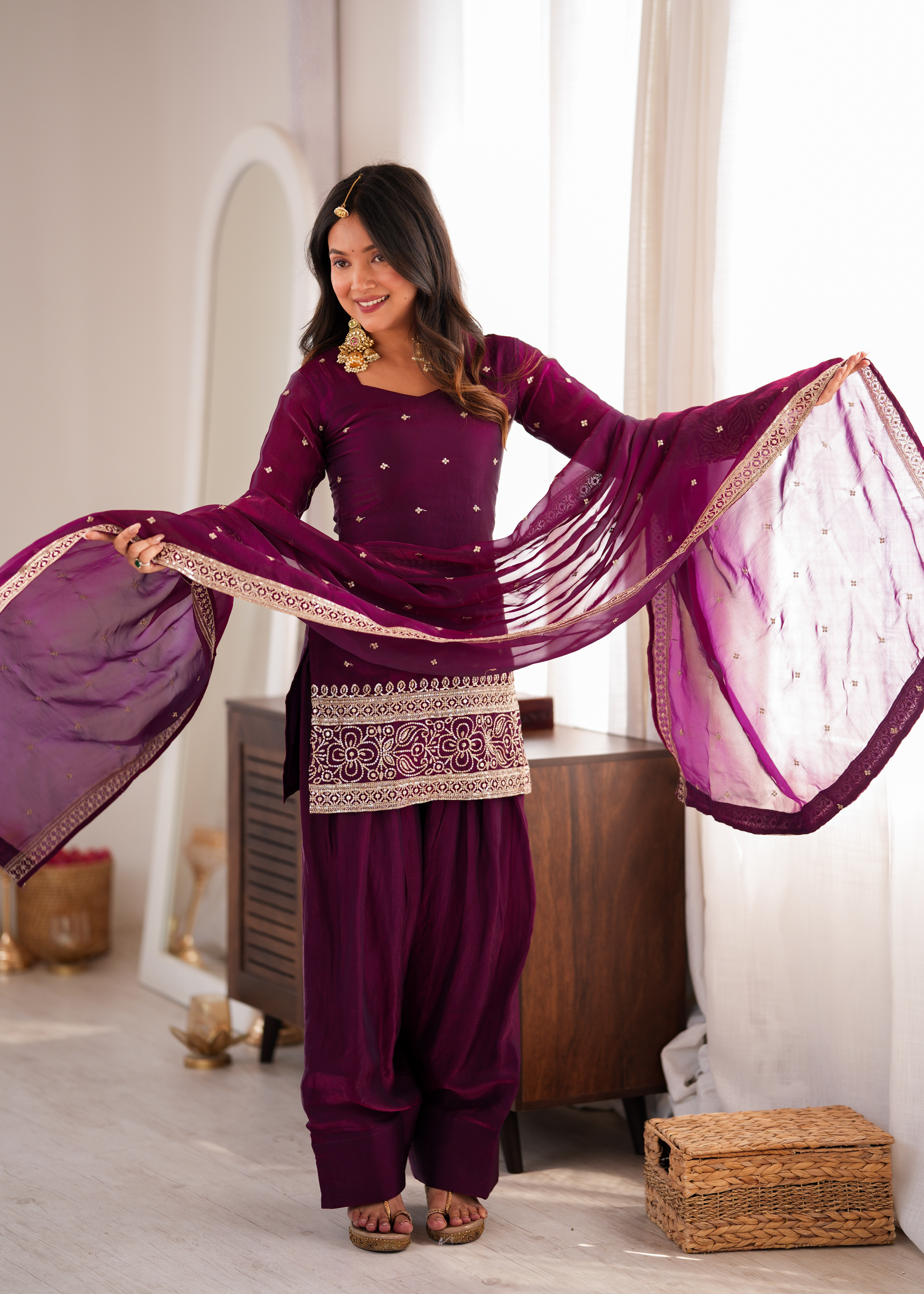 Premium Heavy Fendy Silk Embroidered Farshi Shalwar Set