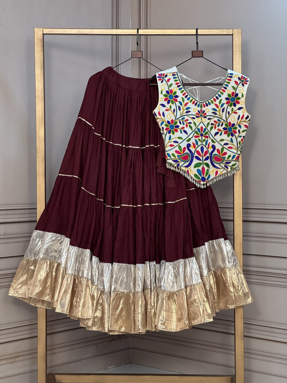 Premium Rayon Navratri Lehenga Choli with Lampi Lace & Kutchi Work Blouse