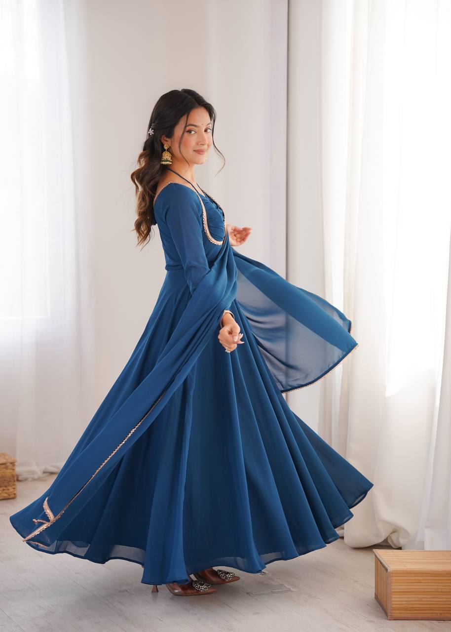 Premium Fox Blooming Georgette 7 Meter Flared Anarkali Gown Set