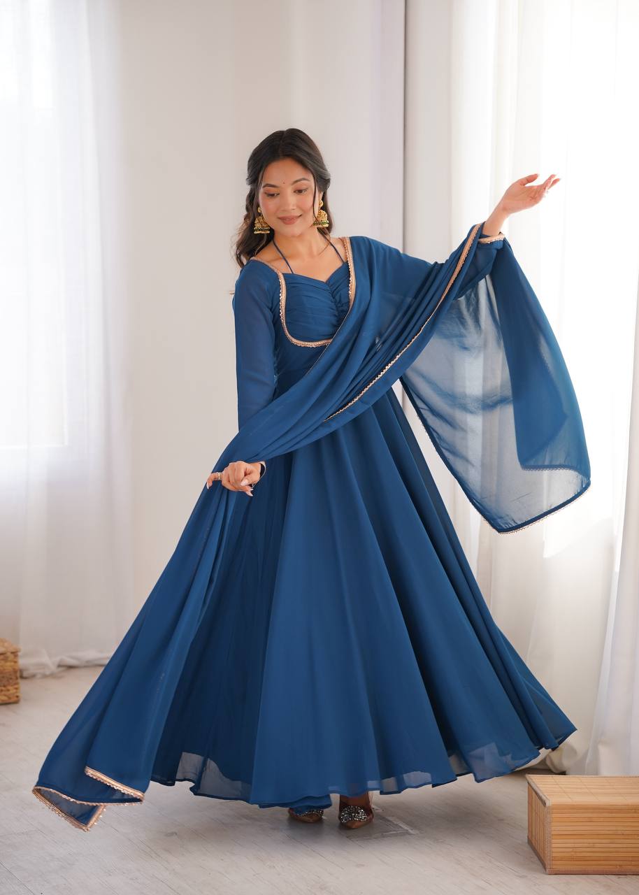 Premium Fox Blooming Georgette 7 Meter Flared Anarkali Gown Set