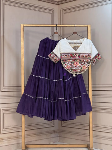 Premium Kora Cotton Navratri Lehenga Choli with Standard Frill & Kutchi Patchwork Blouse