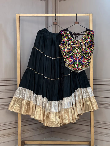 Premium Rayon Navratri Lehenga Choli with Lampi Lace & Kutchi Work Blouse