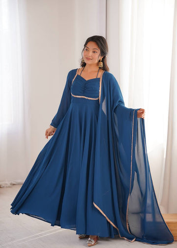 Premium Fox Blooming Georgette 7 Meter Flared Anarkali Gown Set