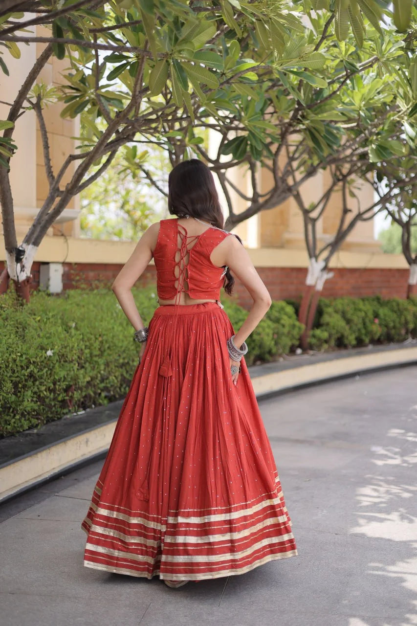 Reyon Navratri Lehenga Choli with Mukesh & Gamthi Mirror Work