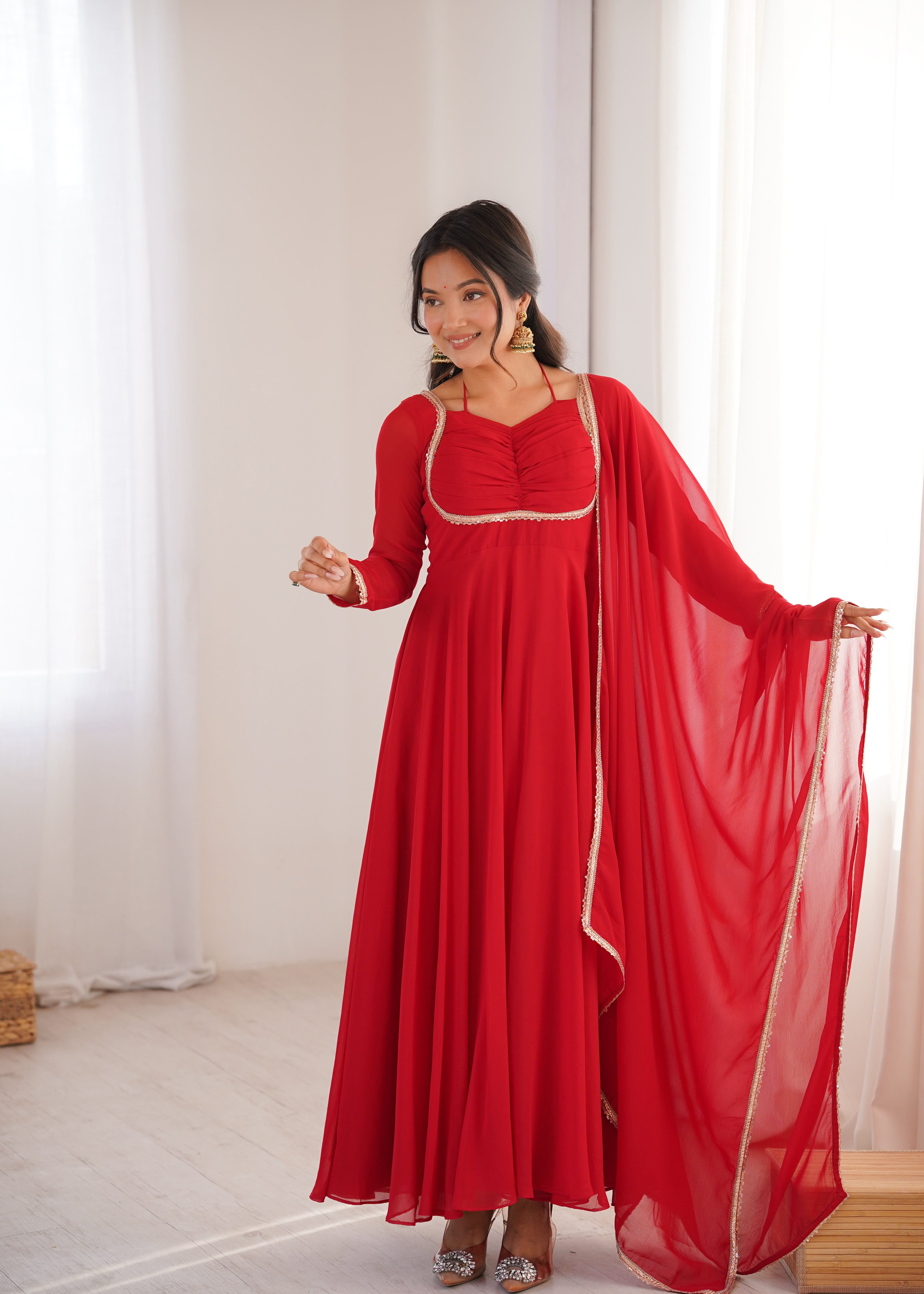 Premium Fox Blooming Georgette 7 Meter Flared Anarkali Gown Set
