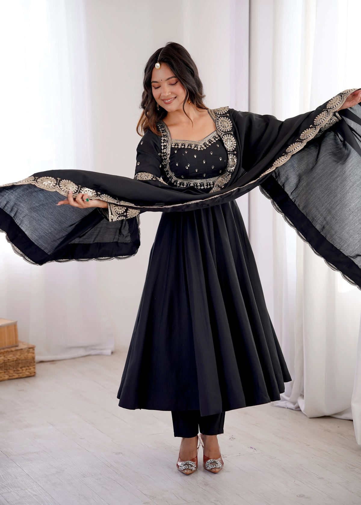 Premium Roman Silk Anarkali Gown with Embroidery & Sequin Work