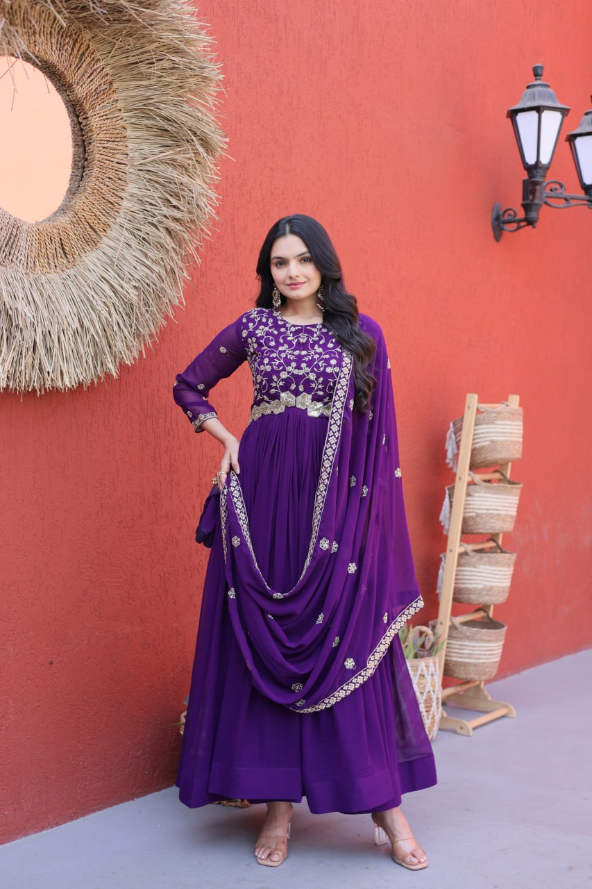 Premium Faux Blooming Embroidered Gown with Dupatta