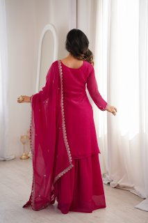Premium Crunchy Silk Sharara Suit with Embroidery, Sequin & Jari Work