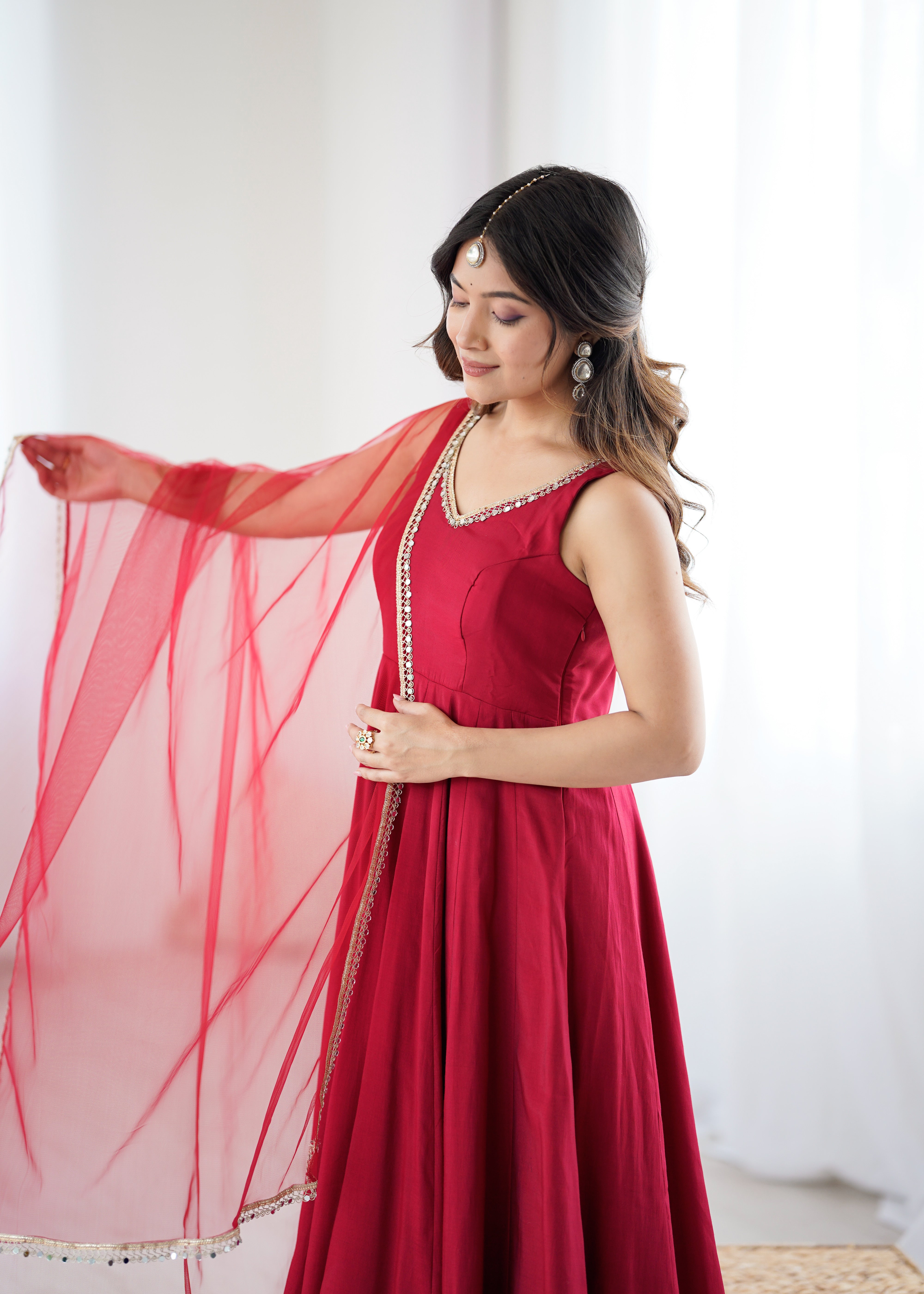 Premium Pure Romansilk Chanderi 4 Meter Flared Anarkali Gown Set