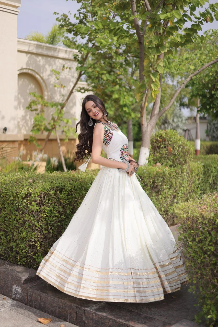 Reyon Navratri Lehenga Choli with Mukesh & Gamthi Mirror Work
