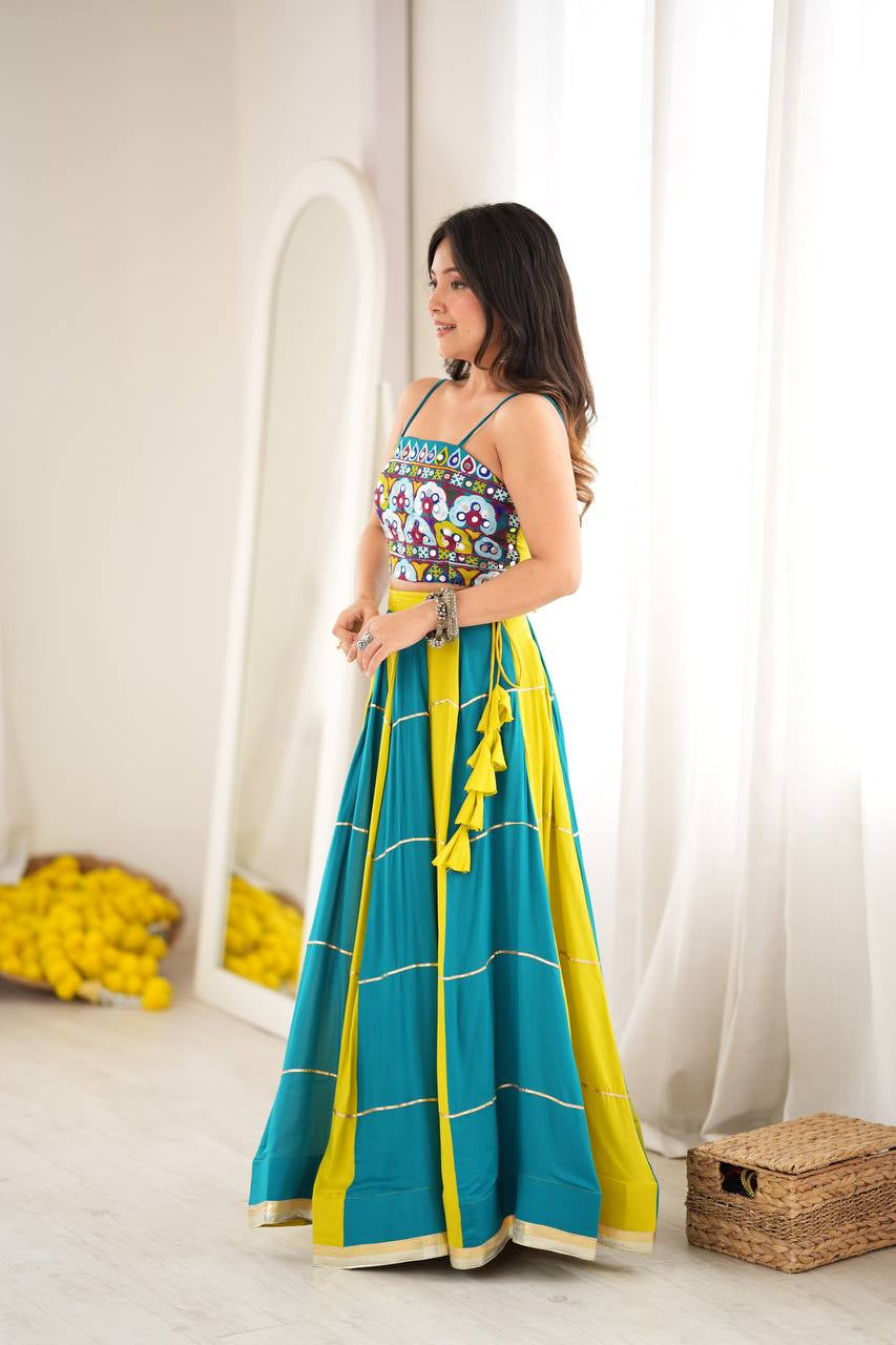 Premium Heavy Rayon Lehenga Choli with Gota Patti, Lace & Mirror Work