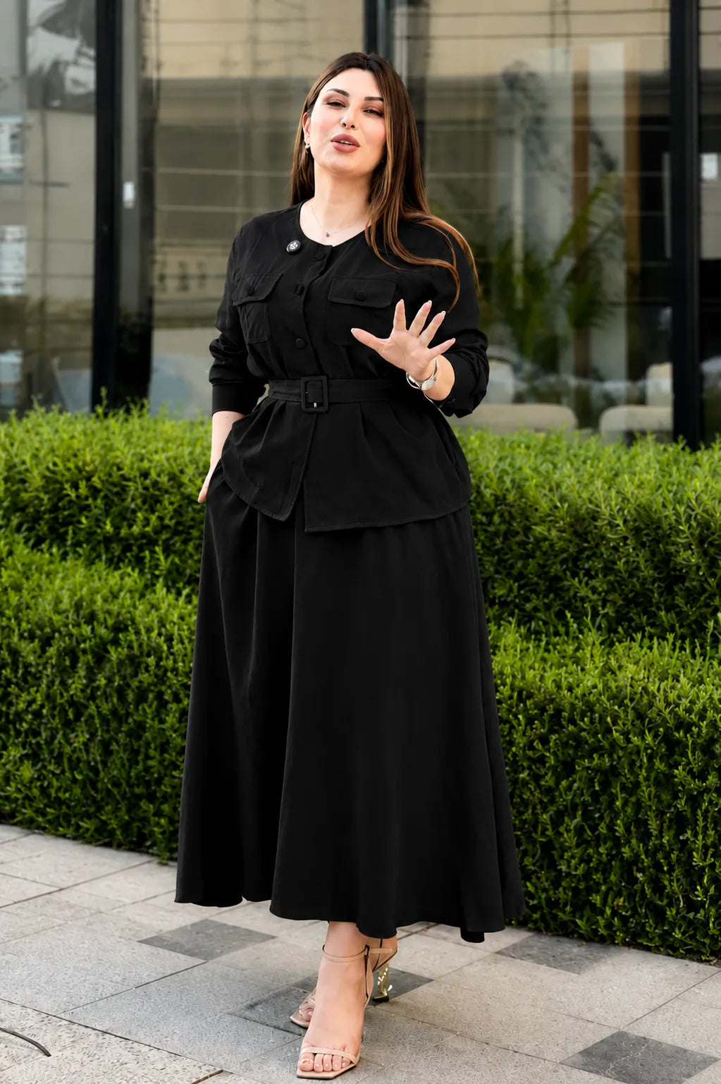 New Women's Premium Rayon Co-Ord Set | Button-Down Top & Flared Skirt