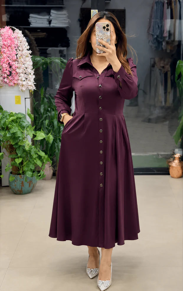 Women's Rayon Maxi Dress | Elegant Button-Down Long Dress