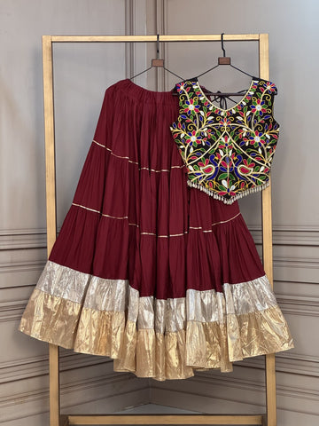 Premium Rayon Navratri Lehenga Choli with Lampi Lace & Kutchi Work Blouse