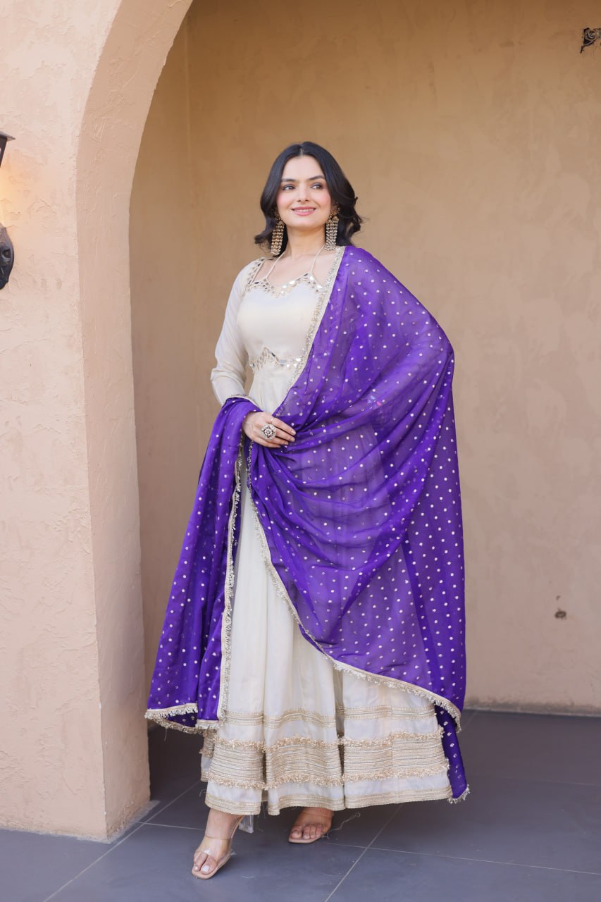 Premium Cosmos Real Mirror Work Gown with Dupatta