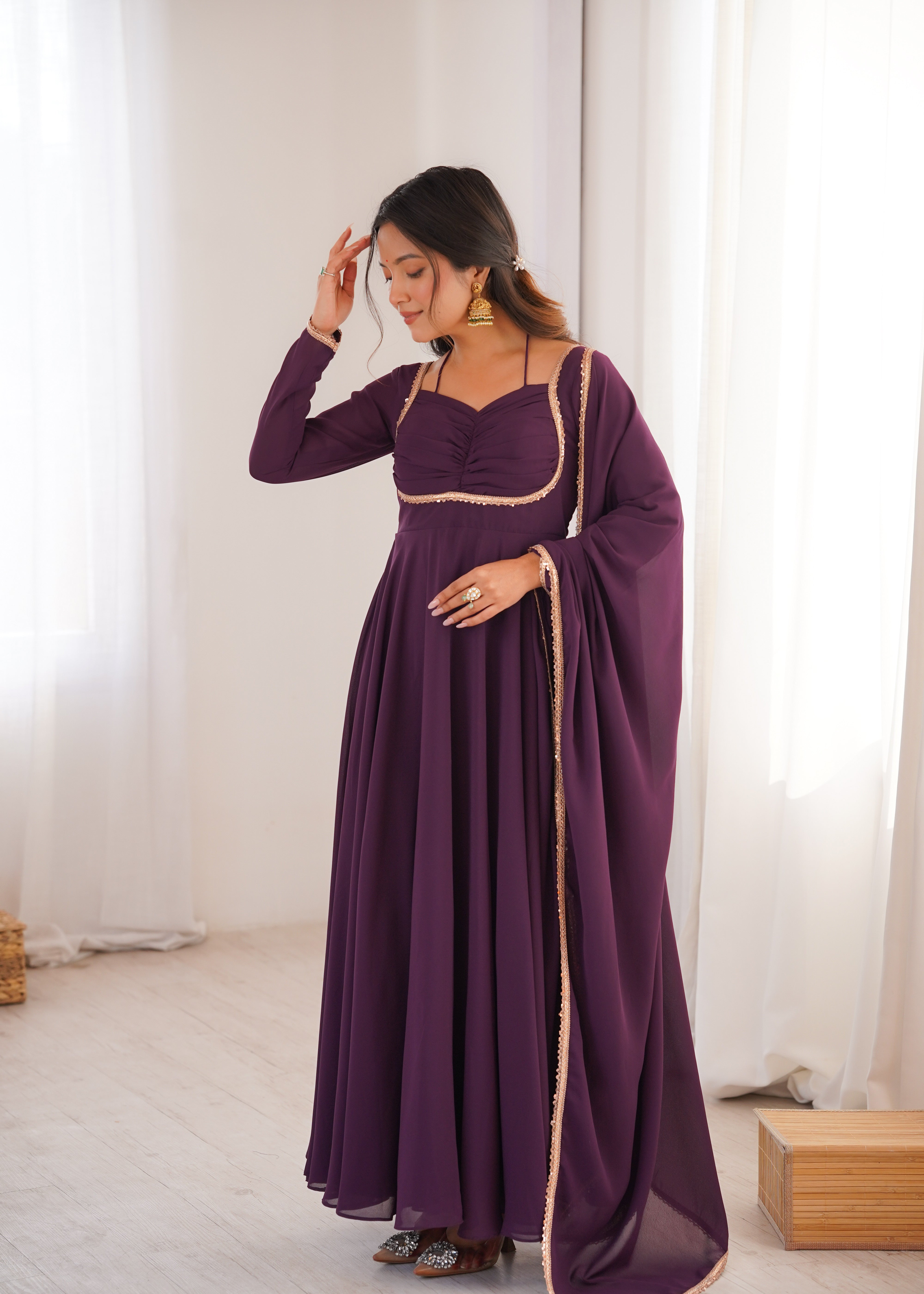 Premium Fox Blooming Georgette 7 Meter Flared Anarkali Gown Set