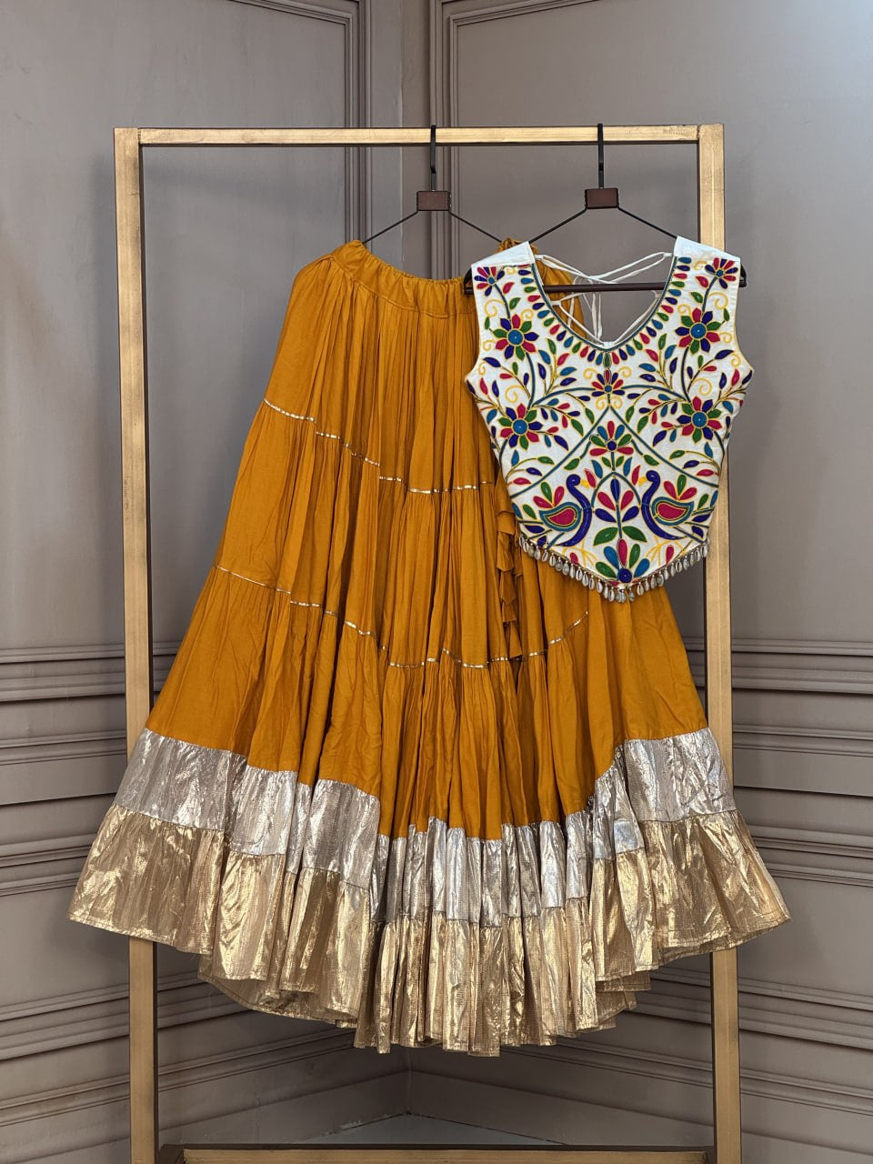 Premium Rayon Navratri Lehenga Choli with Lampi Lace & Kutchi Work Blouse