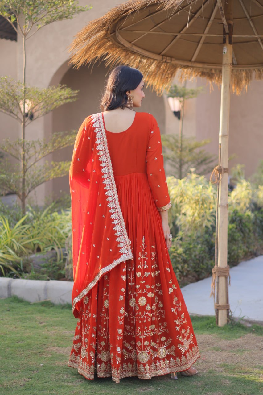 Premium Faux Blooming Georgette Embroidered Gown with Dupatta