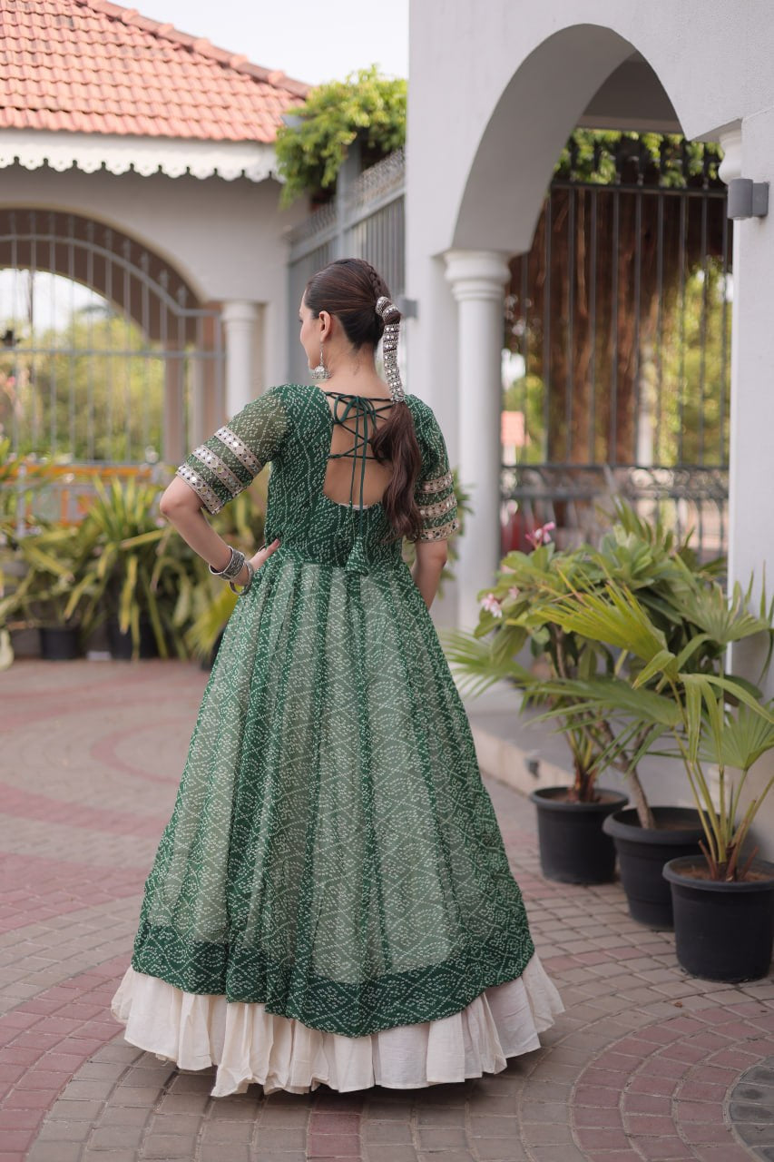 Premium Kora Cotton Navratri Lehenga with Bandhani Print & Kutchi Patchwork Kurti