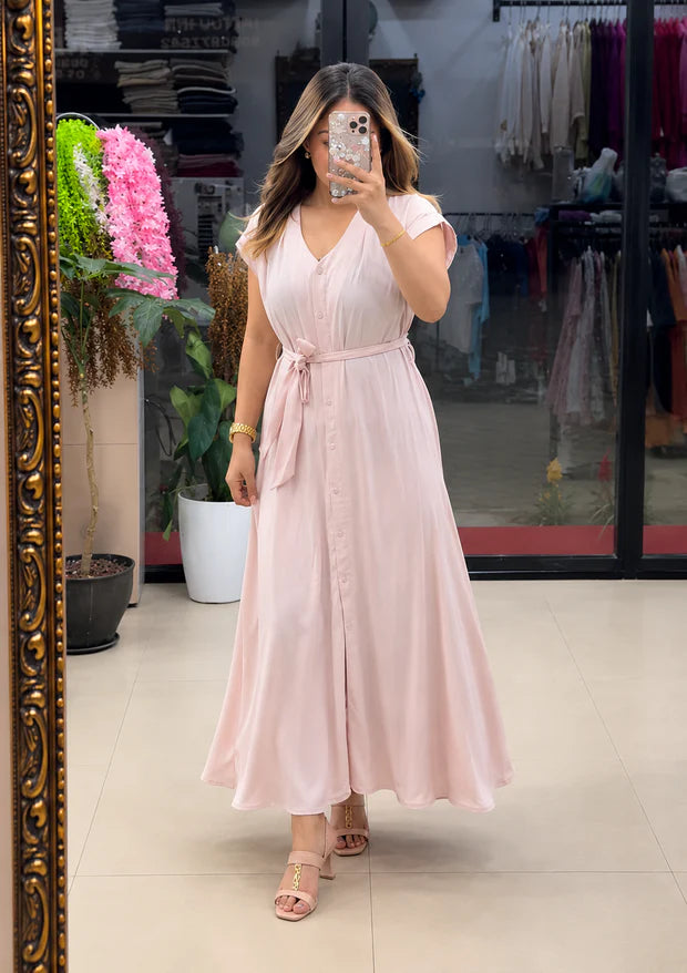 Premium Rayon Maxi Dress for Women | Elegant Belted Casual Dress