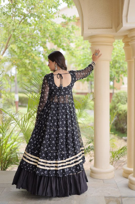 Premium Kora Cotton Navratri Lehenga with Bandhani Print & Kutchi Patchwork Kurti