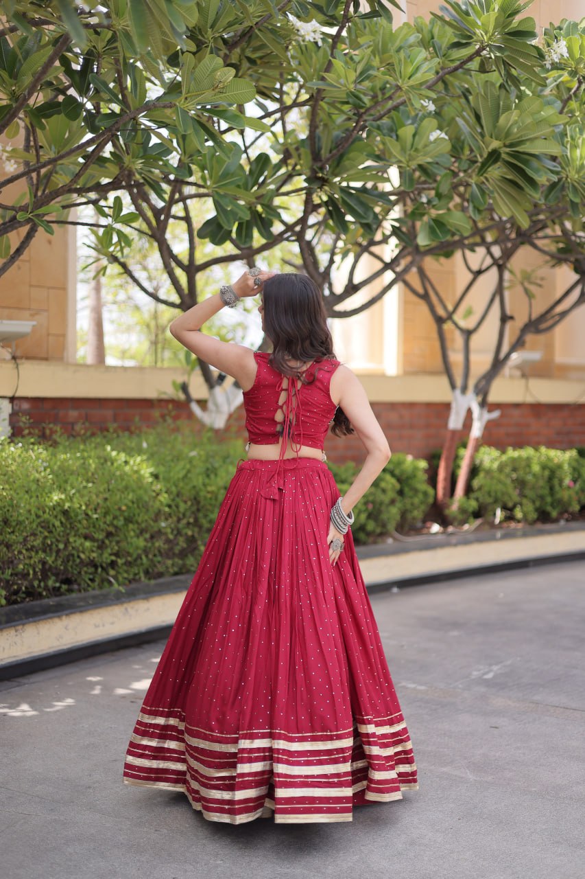 Reyon Navratri Lehenga Choli with Mukesh & Gamthi Mirror Work