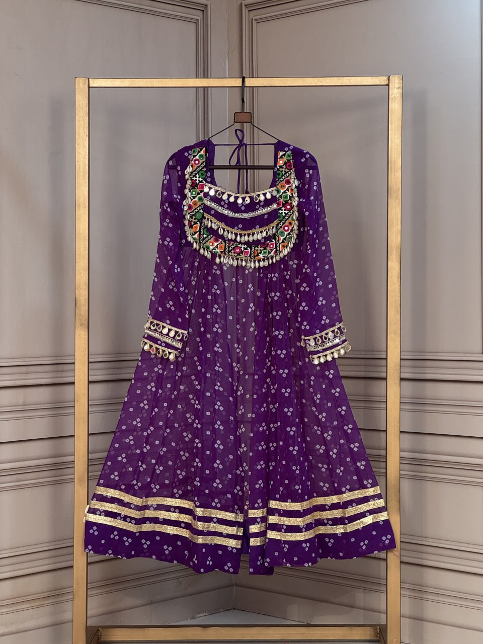Premium Faux Georgette Navratri Kurti with Bandhani Print &amp; Kutchi Patchwork