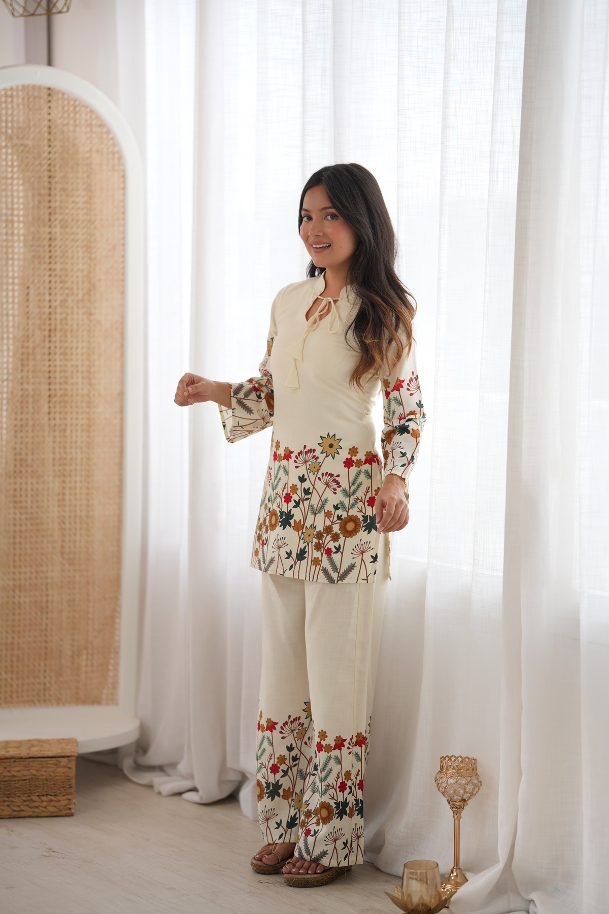 Premium Magic Slub Cotton Floral Printed Kurta Pant Set