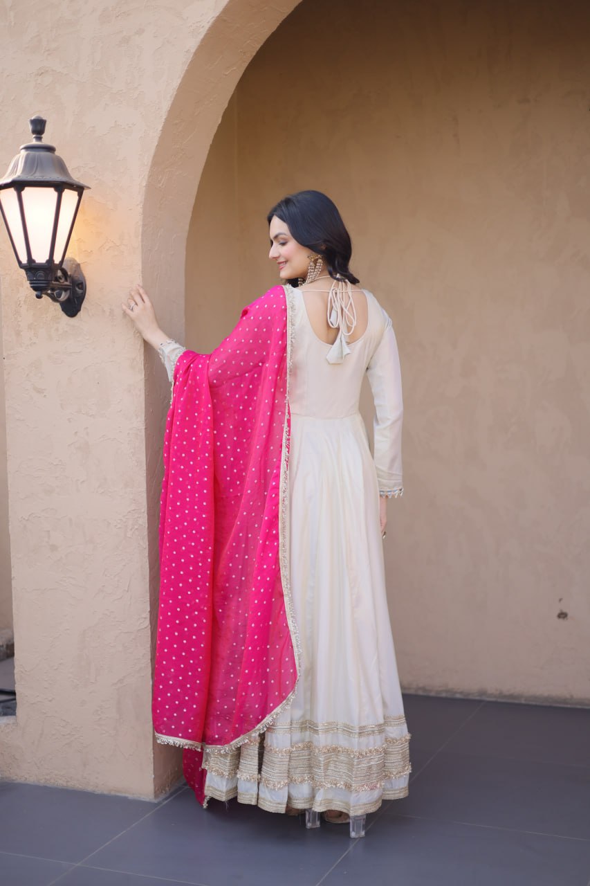 Premium Cosmos Real Mirror Work Gown with Dupatta