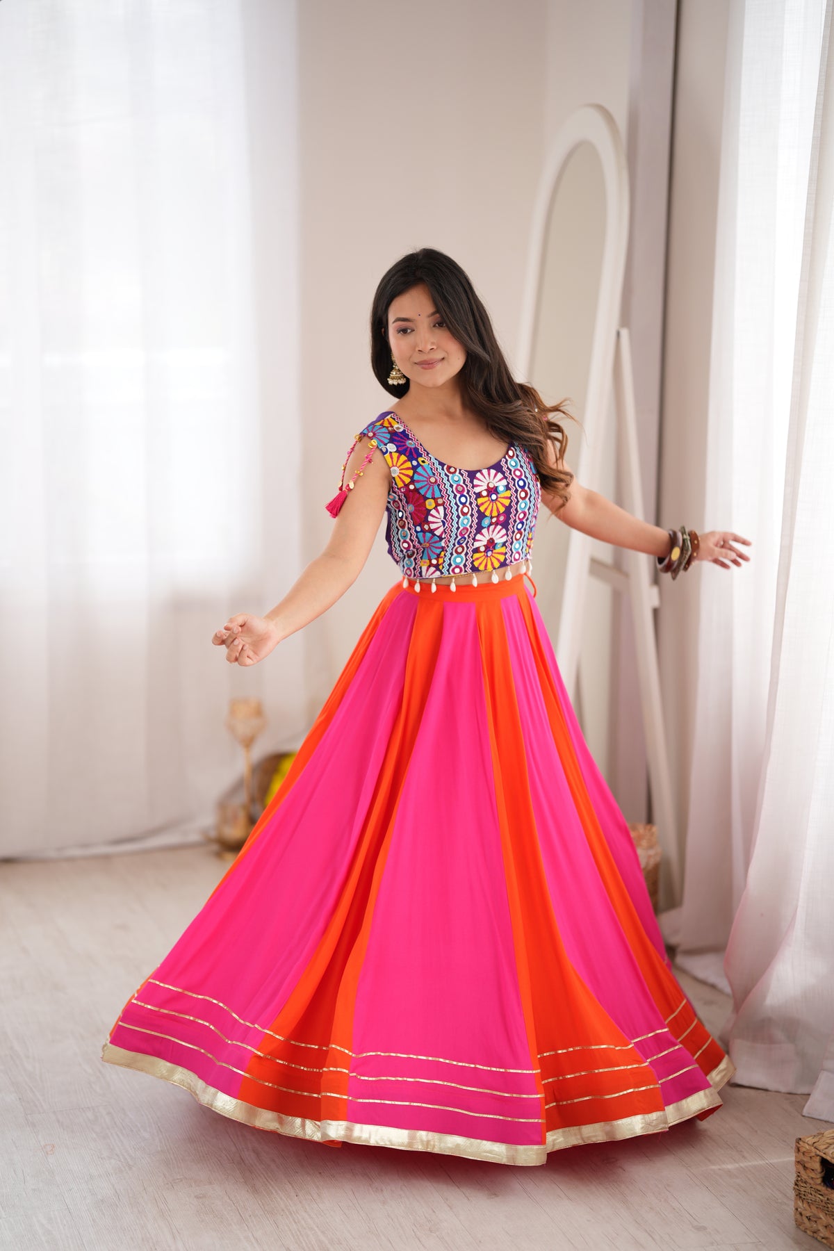 Premium Heavy Rayon Lehenga Choli with Gota Patti, Lace & Mirror Work
