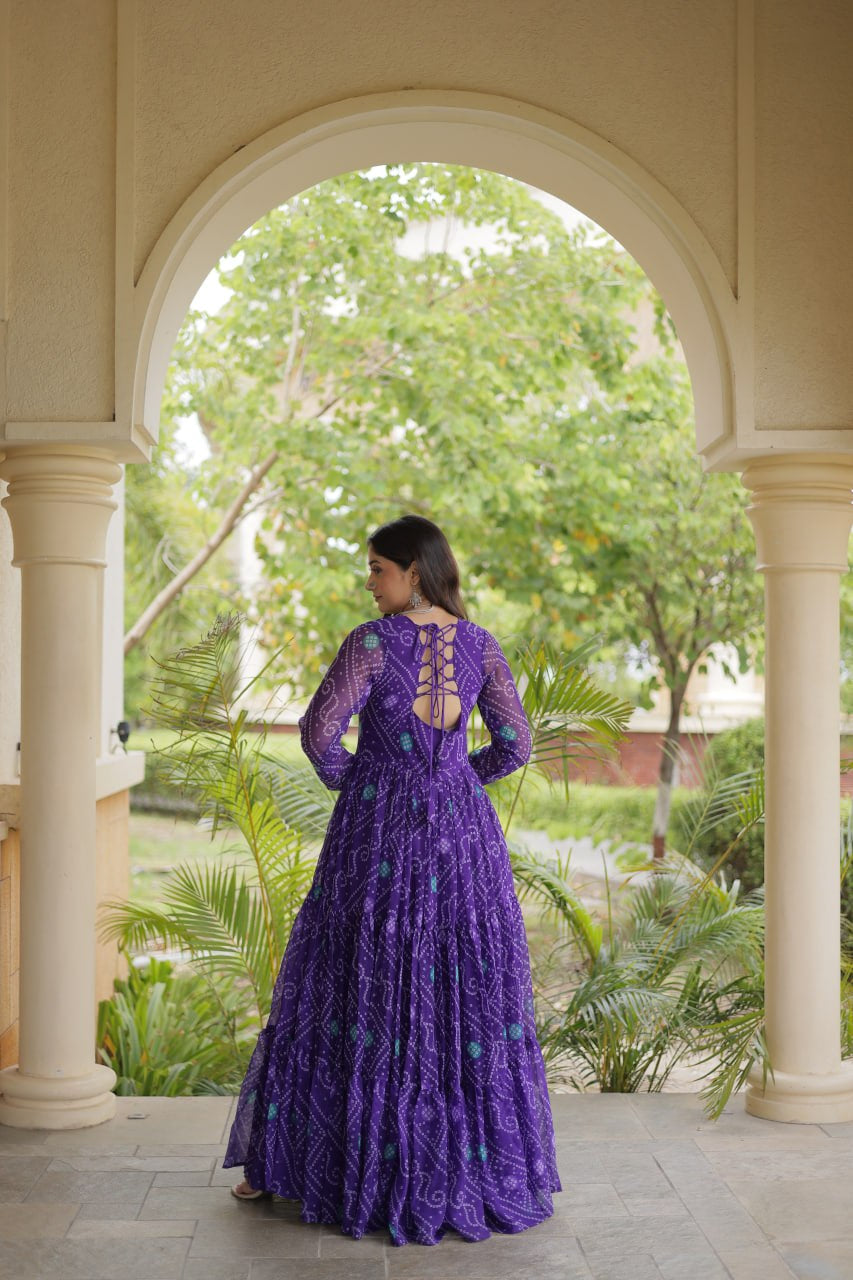 Premium Faux Georgette Navratri Gown with Bandhani Print & Kutchi Patchwork