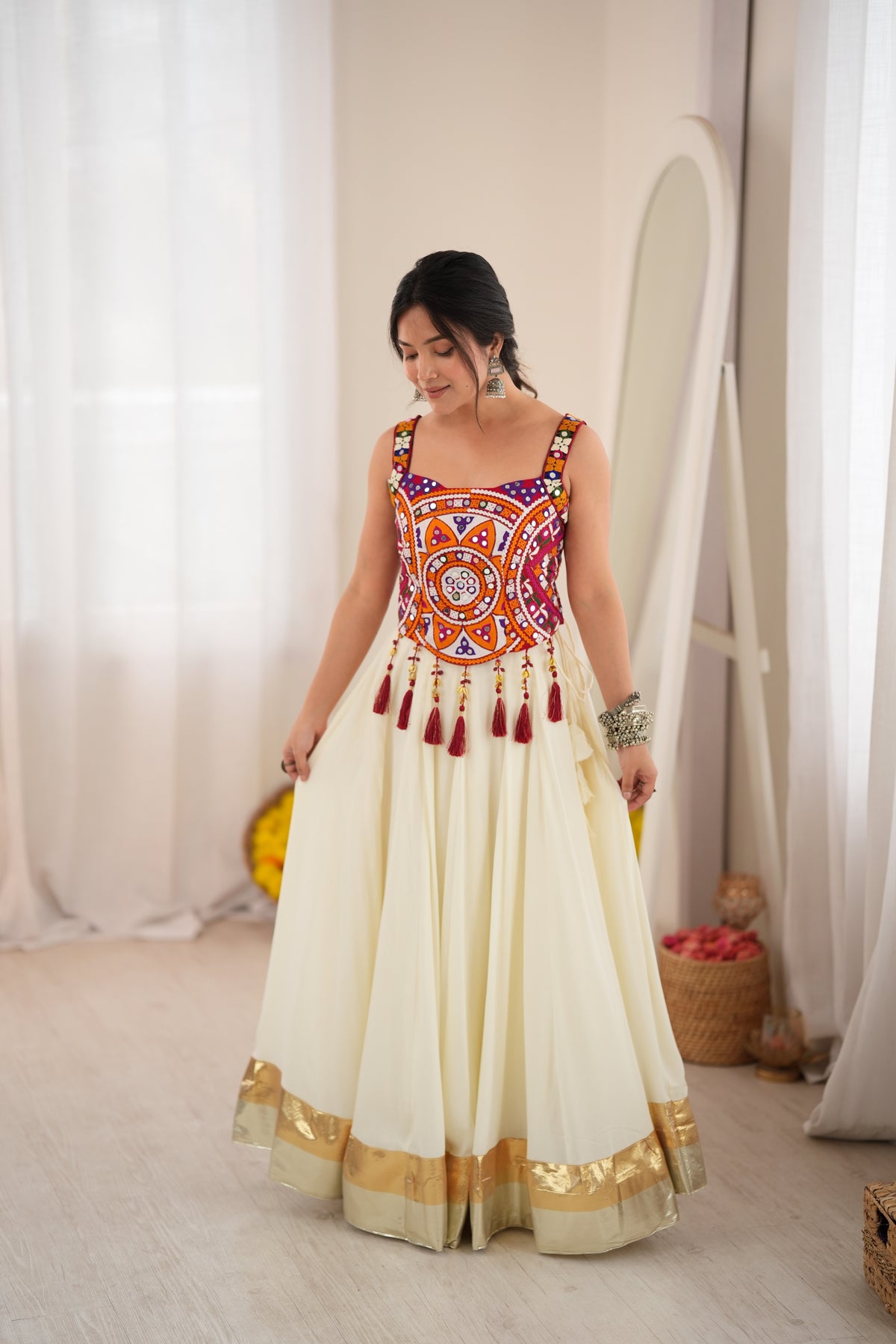 Premium Heavy Rayon Lehenga Choli with Fancy Lagdi Patta Lace & Real Mirror Work
