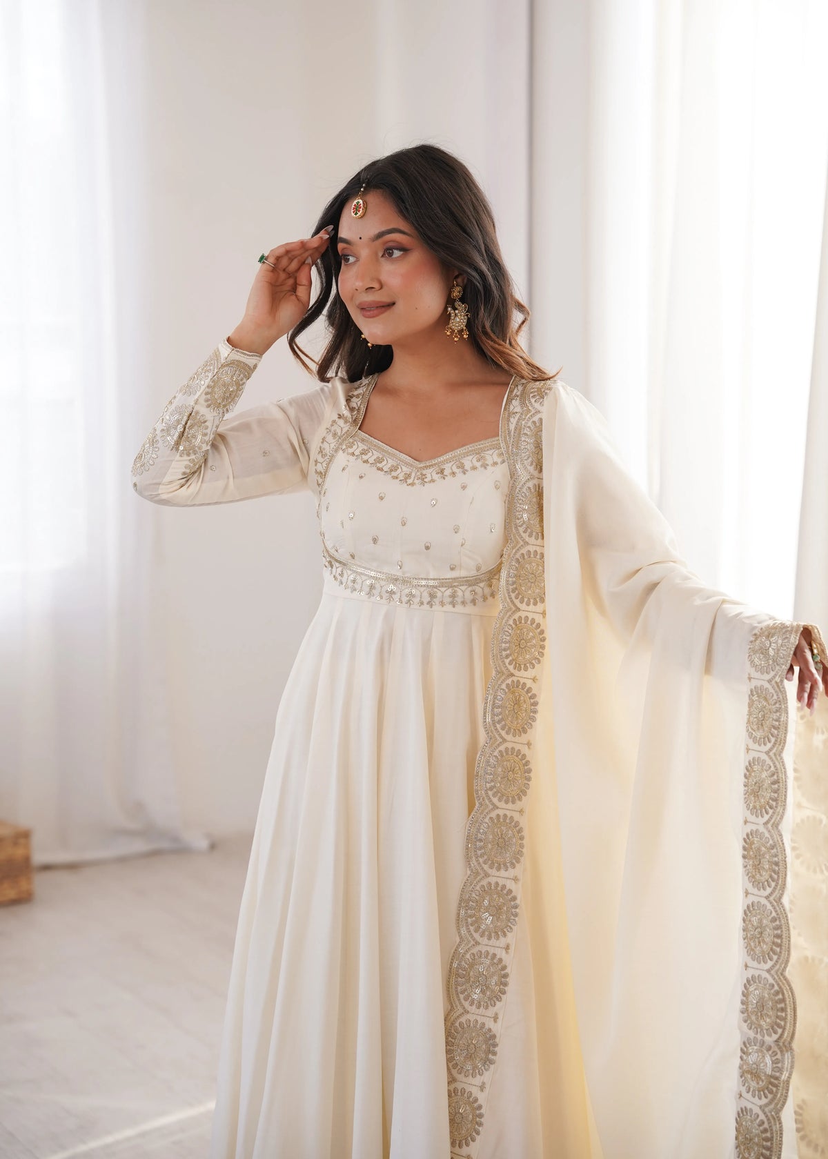 Premium Roman Silk Anarkali Gown with Embroidery & Sequin Work