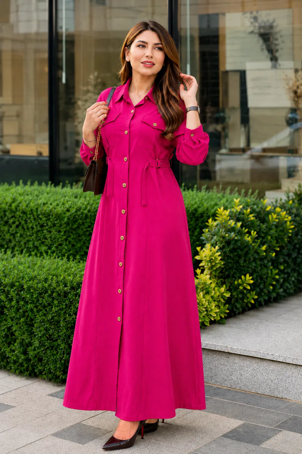 Women's Rayon Maxi Dress with Waist Belt | Casual & Office Wear
