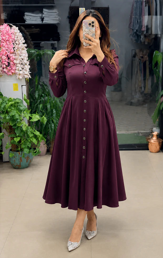 Women's Rayon Maxi Dress | Elegant Button-Down Long Dress
