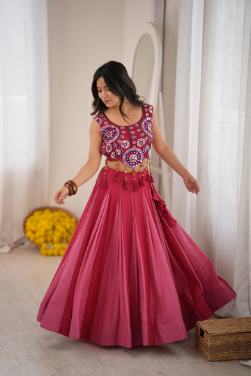 Premium Heavy Rayon Lehenga Choli with Fancy Lagdi Patta Lace & Real Mirror Work