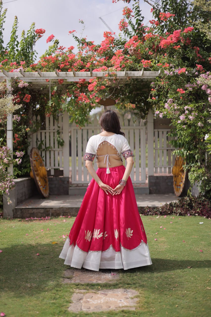 Premium Roman Fabric Navratri Lehenga Choli with Gota & Mirror Work