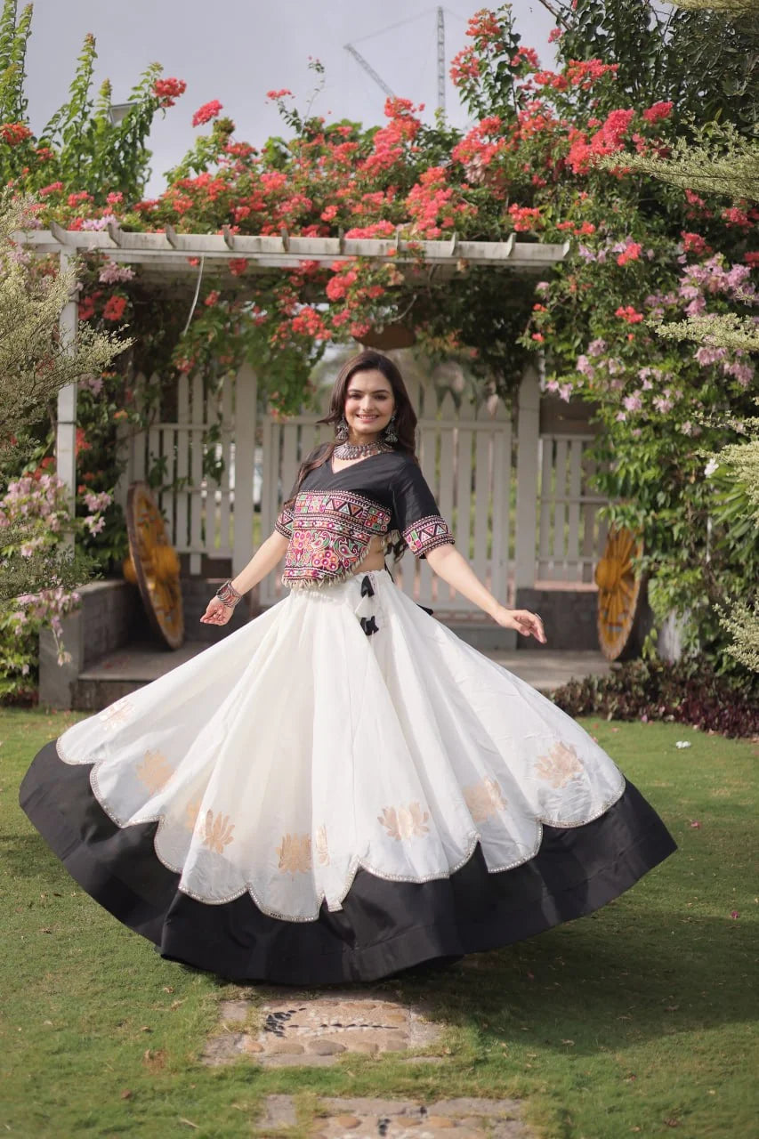 Premium Roman Fabric Navratri Lehenga Choli with Gota & Mirror Work