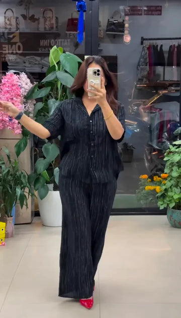 Black Pure Linen Co-Ord Set for Women | Premium Casual &amp; Office Wear Set