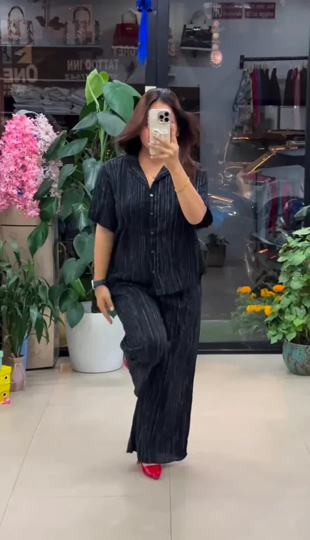 Black Pure Linen Co-Ord Set for Women | Premium Casual &amp; Office Wear Set