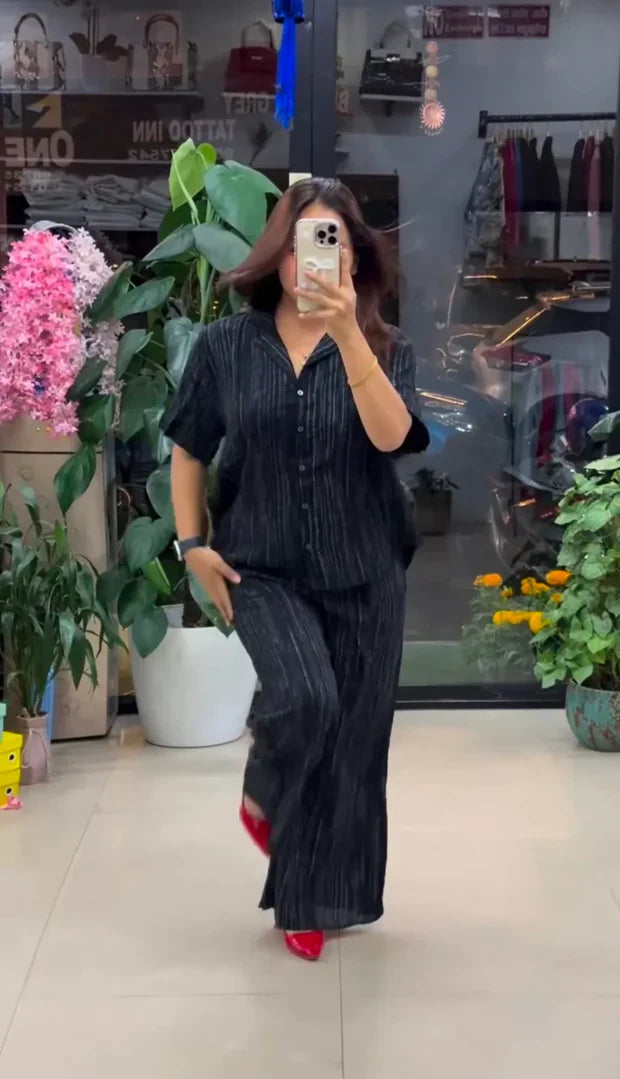 Black Pure Linen Co-Ord Set for Women | Premium Casual &amp; Office Wear Set