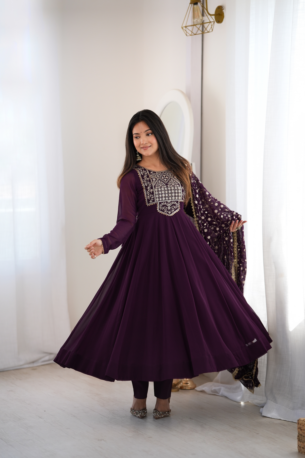 Premium Fox Georgette Blooming Anarkali Suit with Embroidery, Sequin & Jari Work