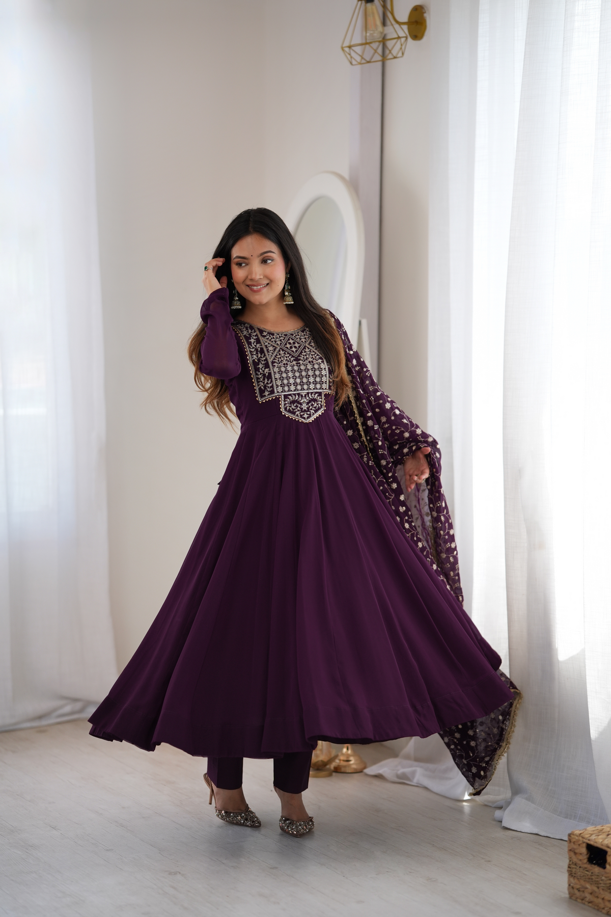 Premium Fox Georgette Blooming Anarkali Suit with Embroidery, Sequin & Jari Work