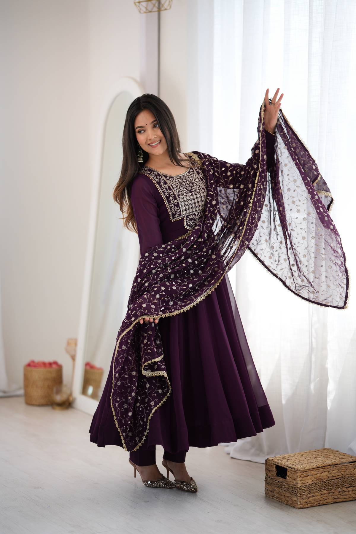 Premium Fox Georgette Blooming Anarkali Suit with Embroidery, Sequin & Jari Work