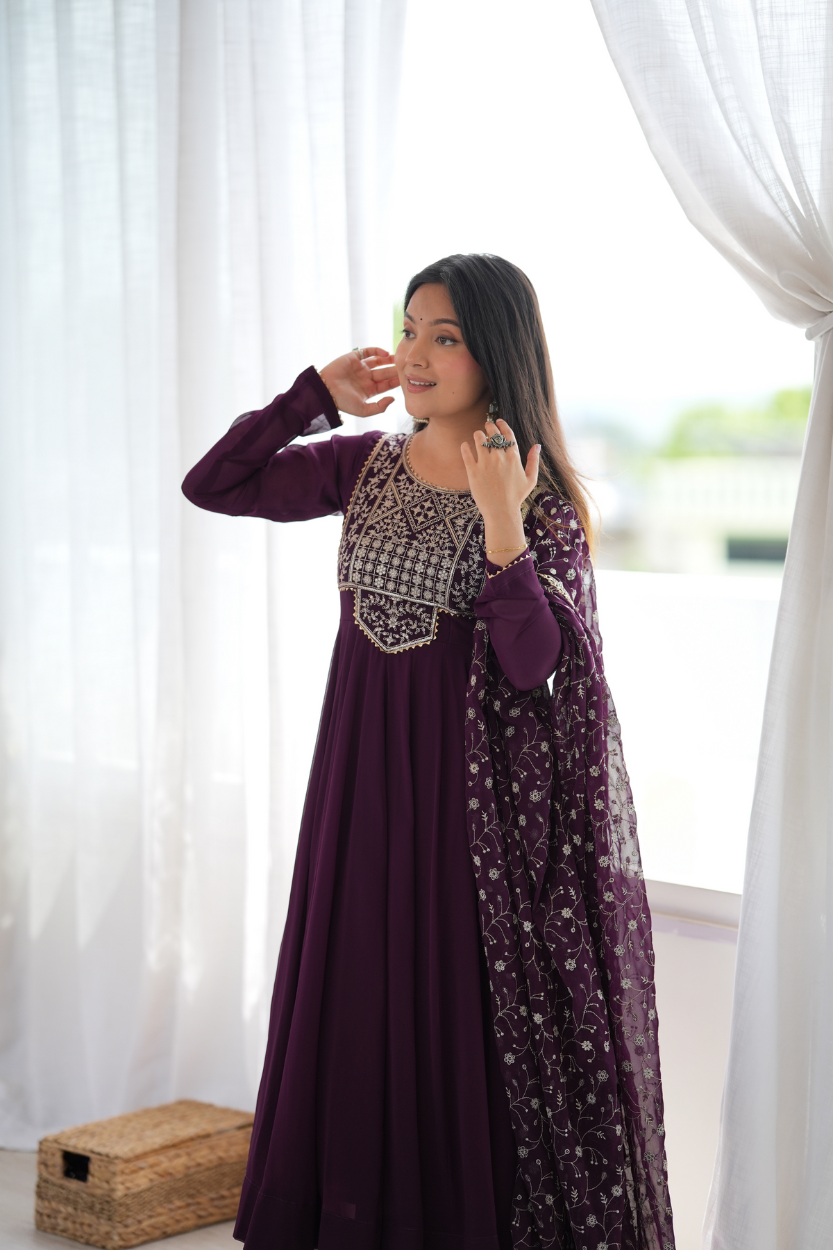 Premium Fox Georgette Blooming Anarkali Suit with Embroidery, Sequin & Jari Work