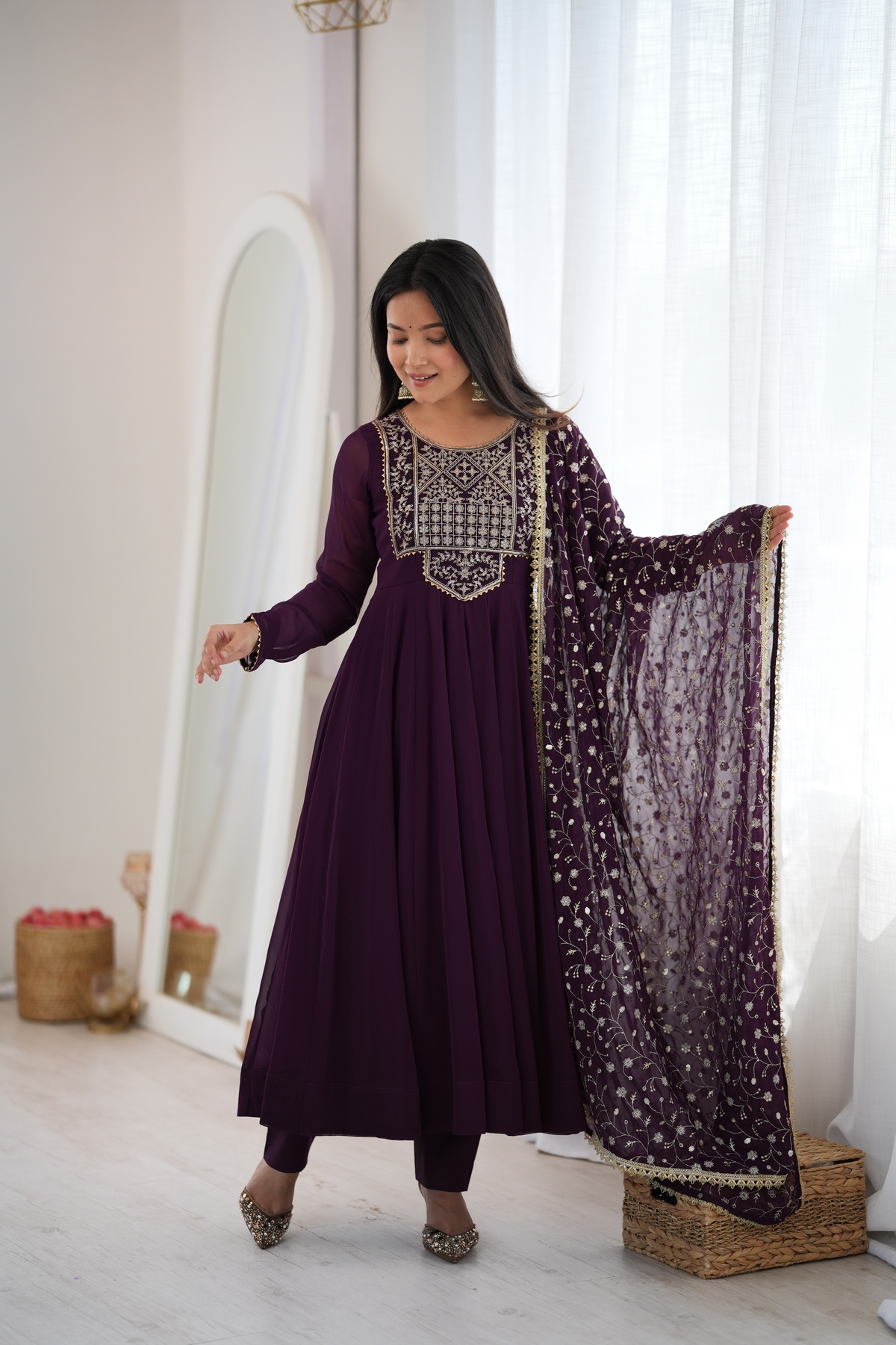 Premium Fox Georgette Blooming Anarkali Suit with Embroidery, Sequin & Jari Work