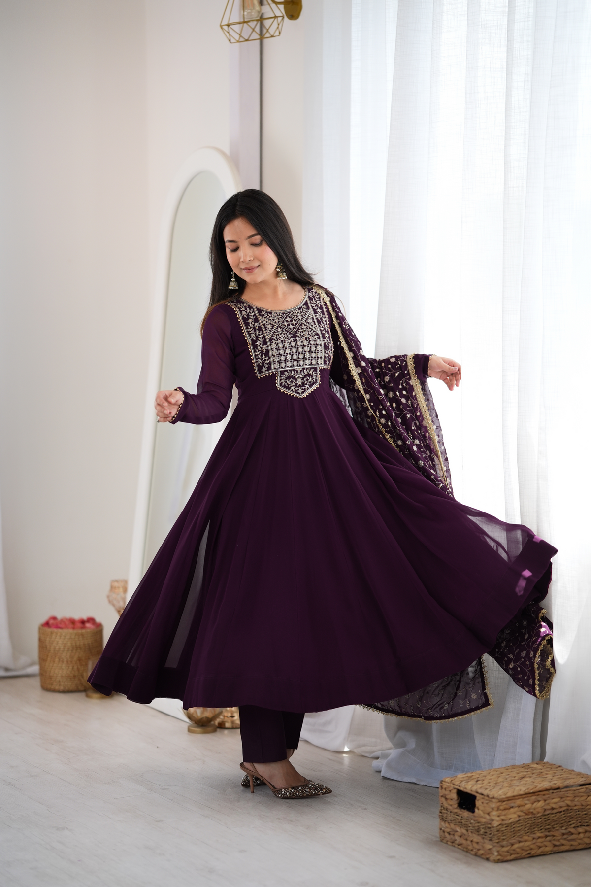 Premium Fox Georgette Blooming Anarkali Suit with Embroidery, Sequin & Jari Work