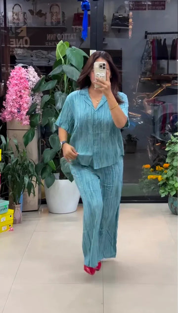 Sky Blue Pure Linen Co-Ord Set for Women | Premium Casual & Office Wear Set